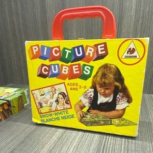 Wooden Toy Block Picture Cubes Vintage Snow White Cinderella